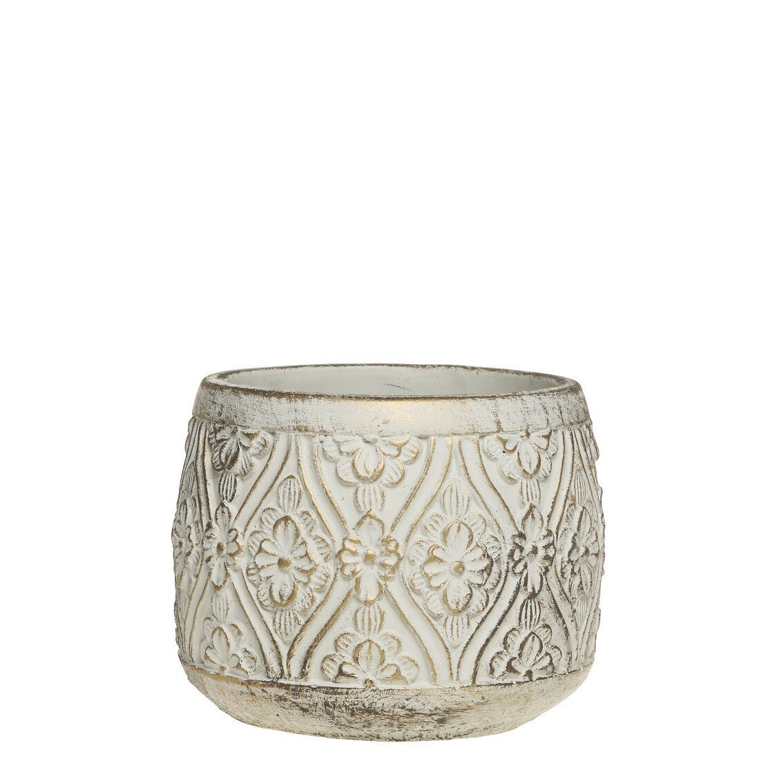 Vittel Blumentopf mit Gold Muster, creme 