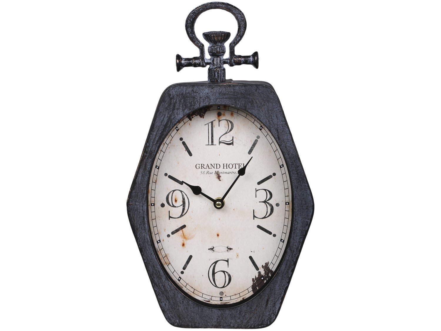 Wanduhr Sechseck, antik schwarz 