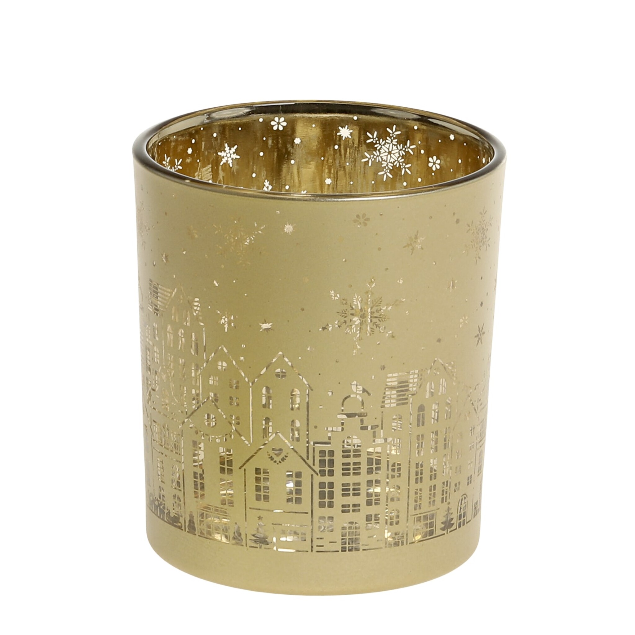 Weihnachtlicher Goldener Teelichthalter mit Muster, gold Höhe 10, Ø 9 cm