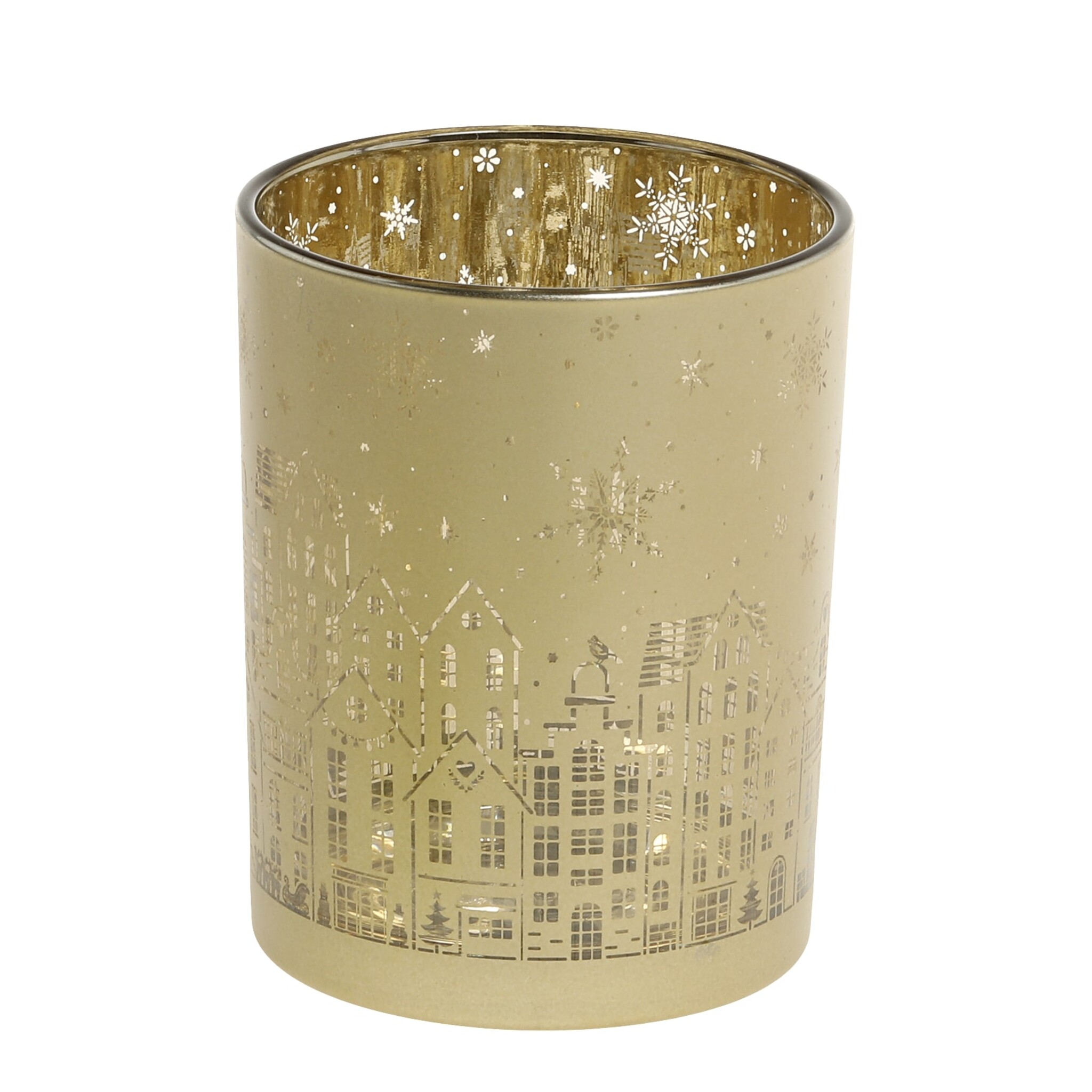 Weihnachtlicher Goldener Teelichthalter mit Muster, gold Höhe 12,5, Ø 10 cm