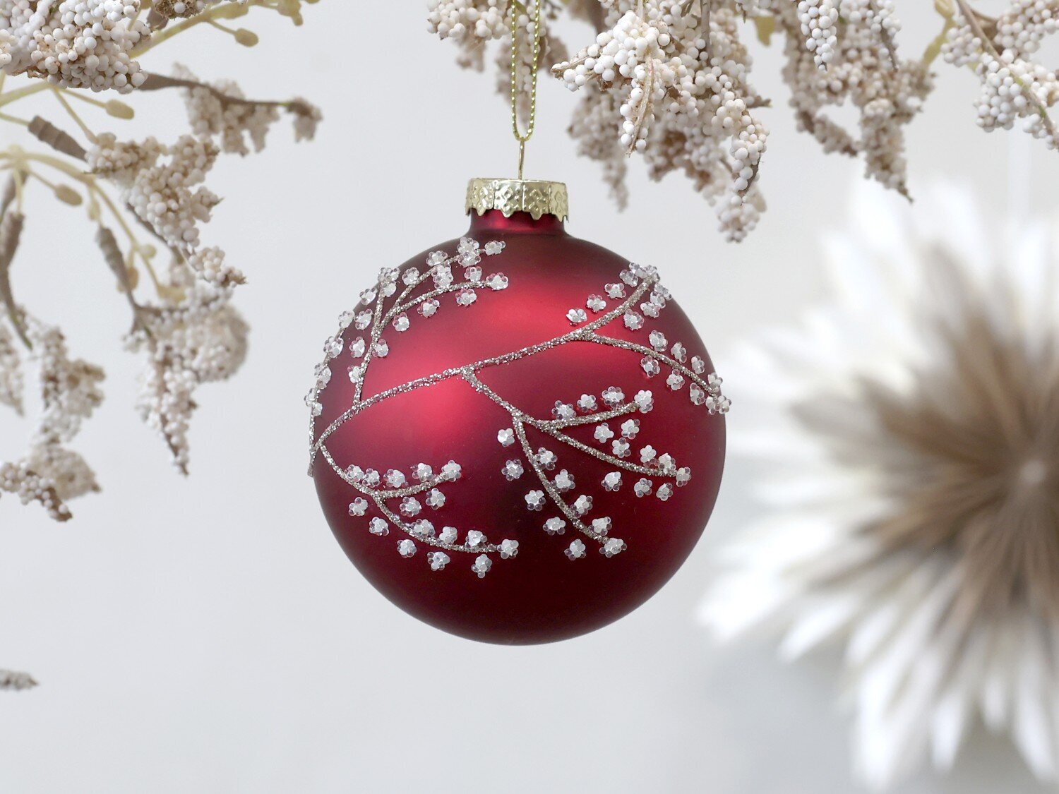 Weihnachtskugel mit Glitzer, rot, rot 