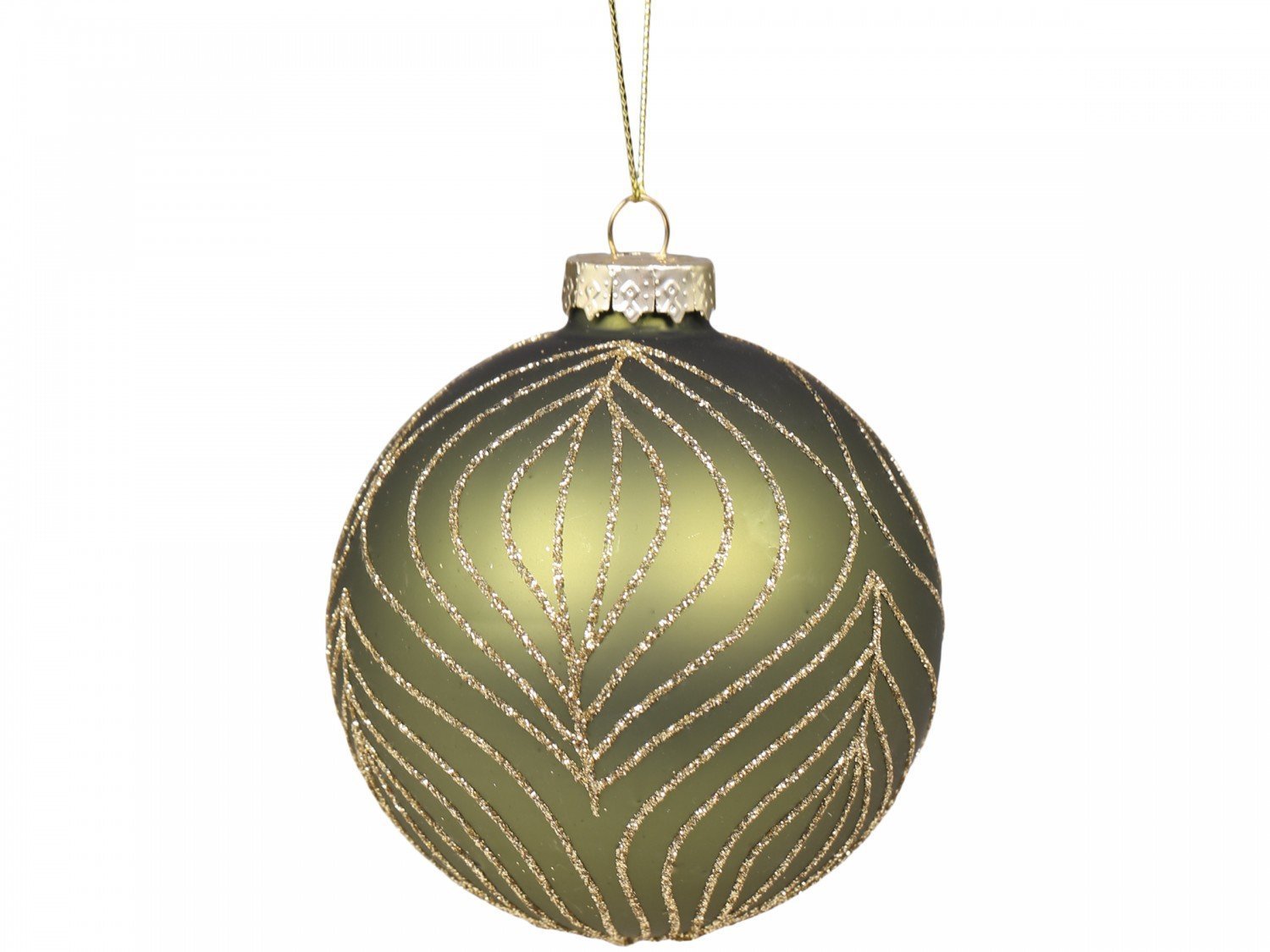 Weihnachtskugel Blatt mit Goldmuster, moosgrün 