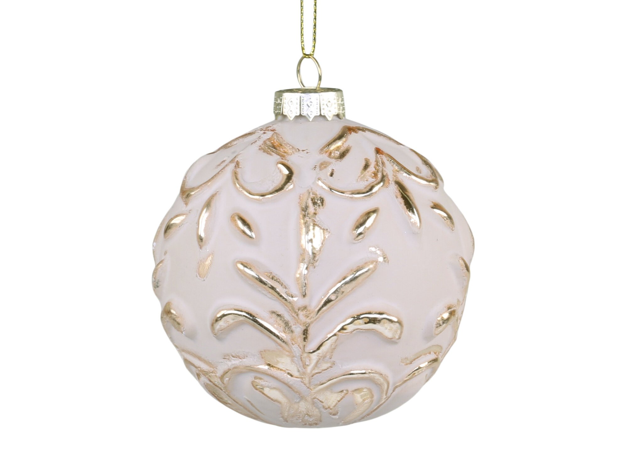 Weihnachtskugel mit Goldmuster Vrilles, antique puder 