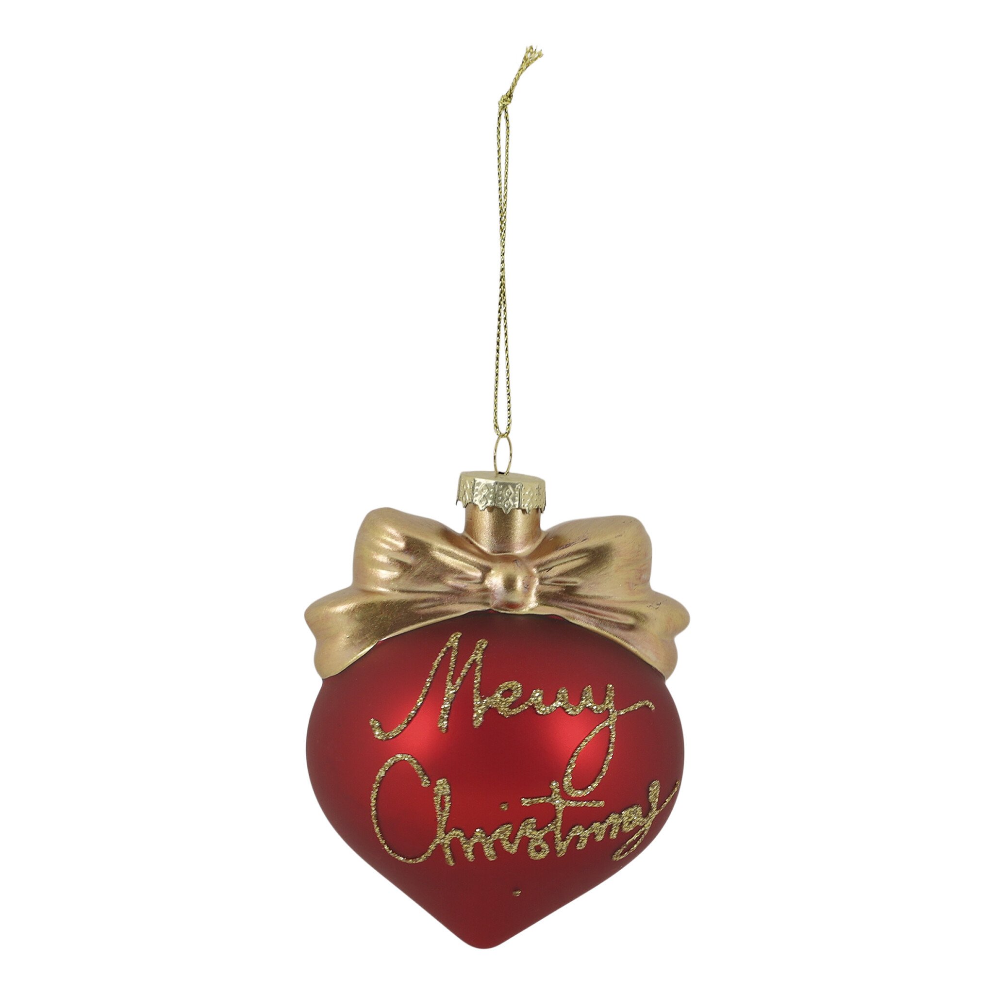 Weihnachtskugel mit Schleife und Schriftzug Kirschrot