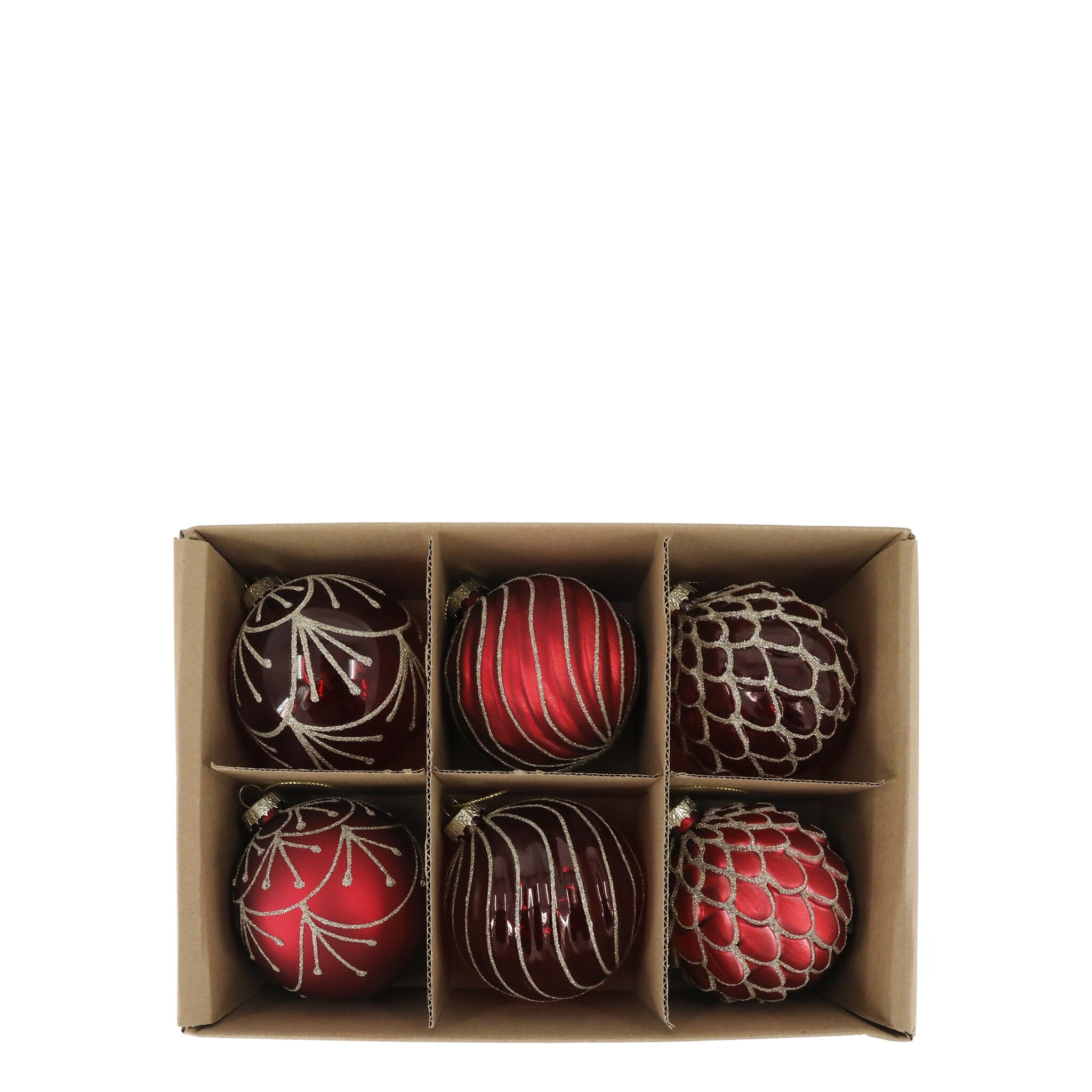 Weihnachtskugeln in einer Schachtel 6er-Set, cherry 