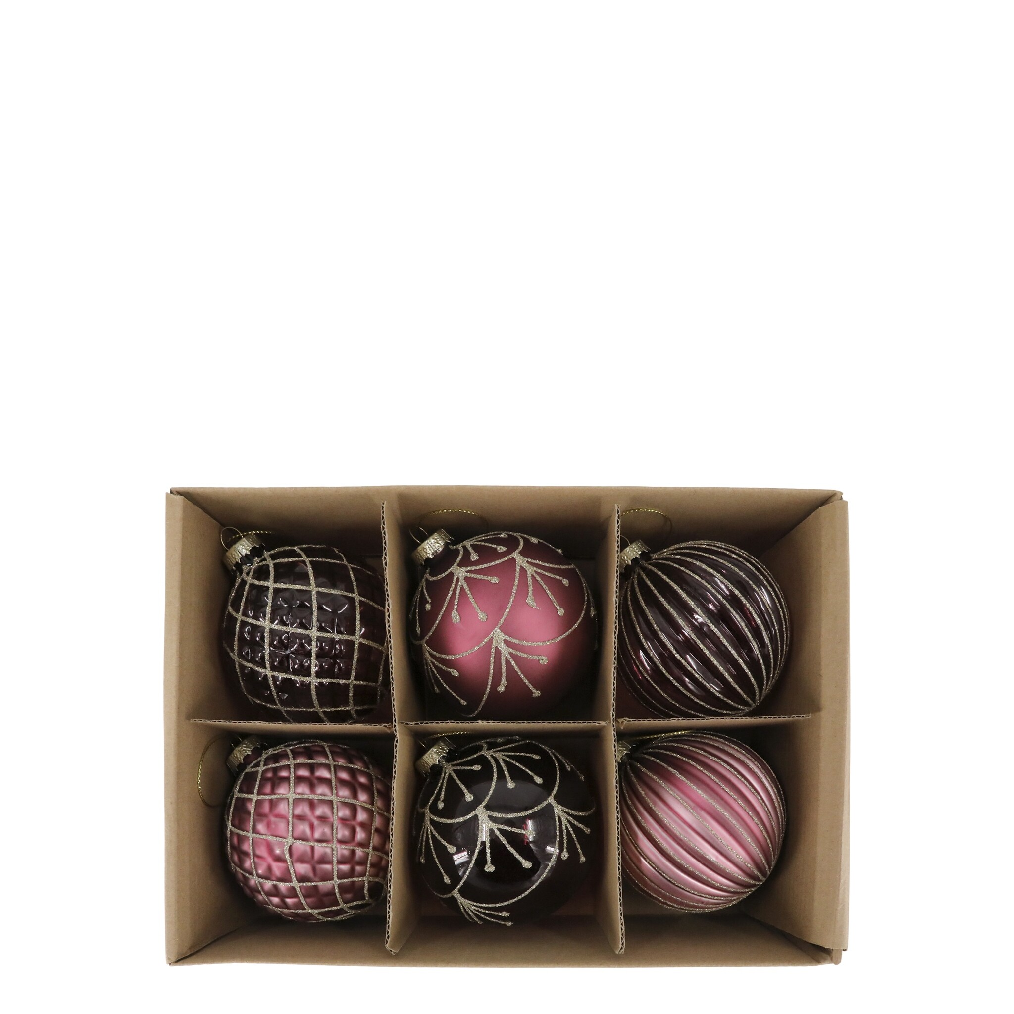 Weihnachtskugeln in einer Schachtel 6er-Set, mauve 