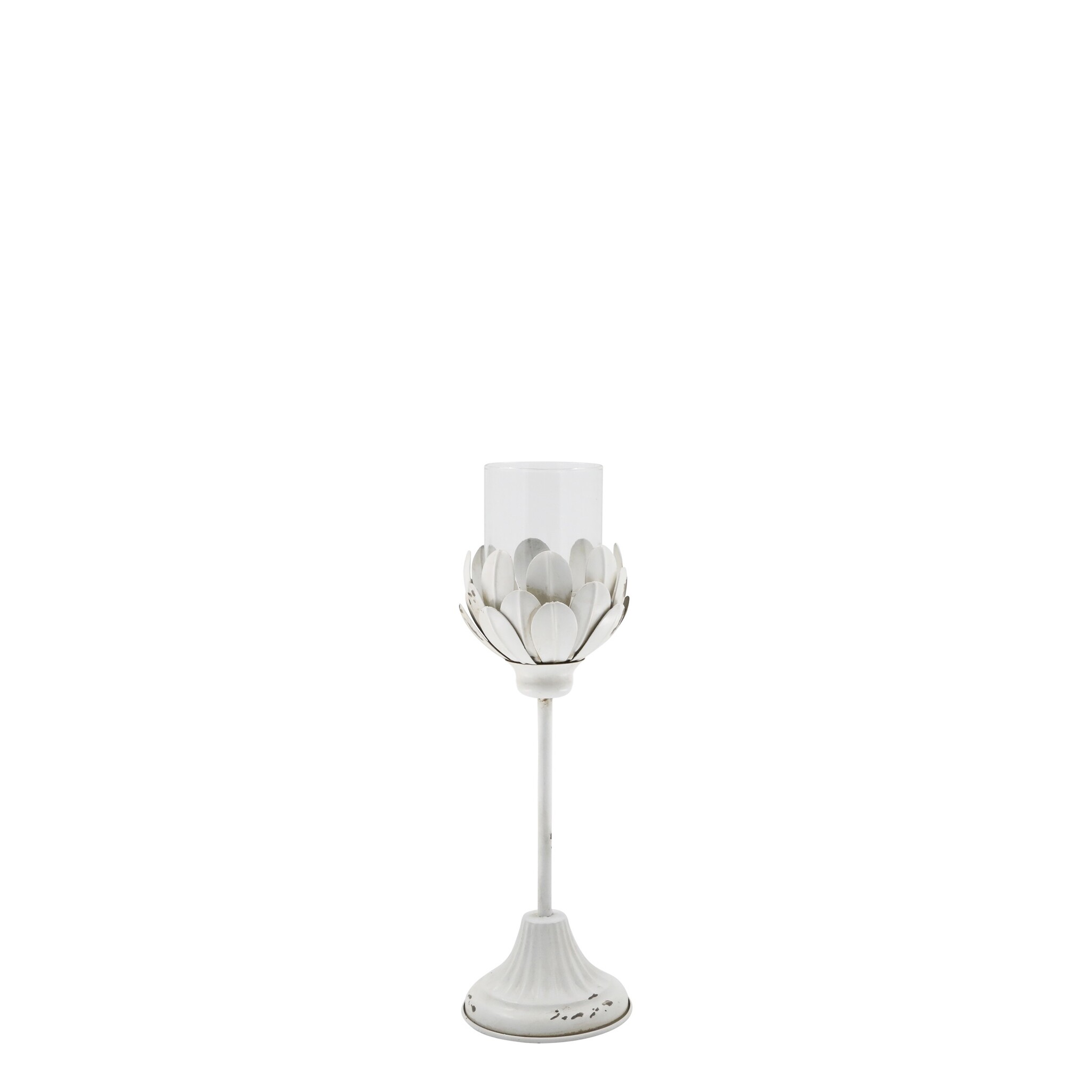 Weißes Vintage Windlicht auf Fuß, antique creme Höhe 36,5, Ø 12 cm