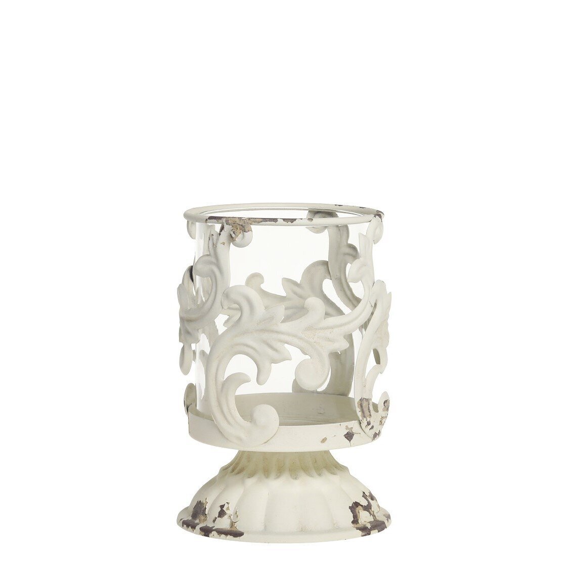 Windlicht mit Pflanzen Dekor, antique creme 