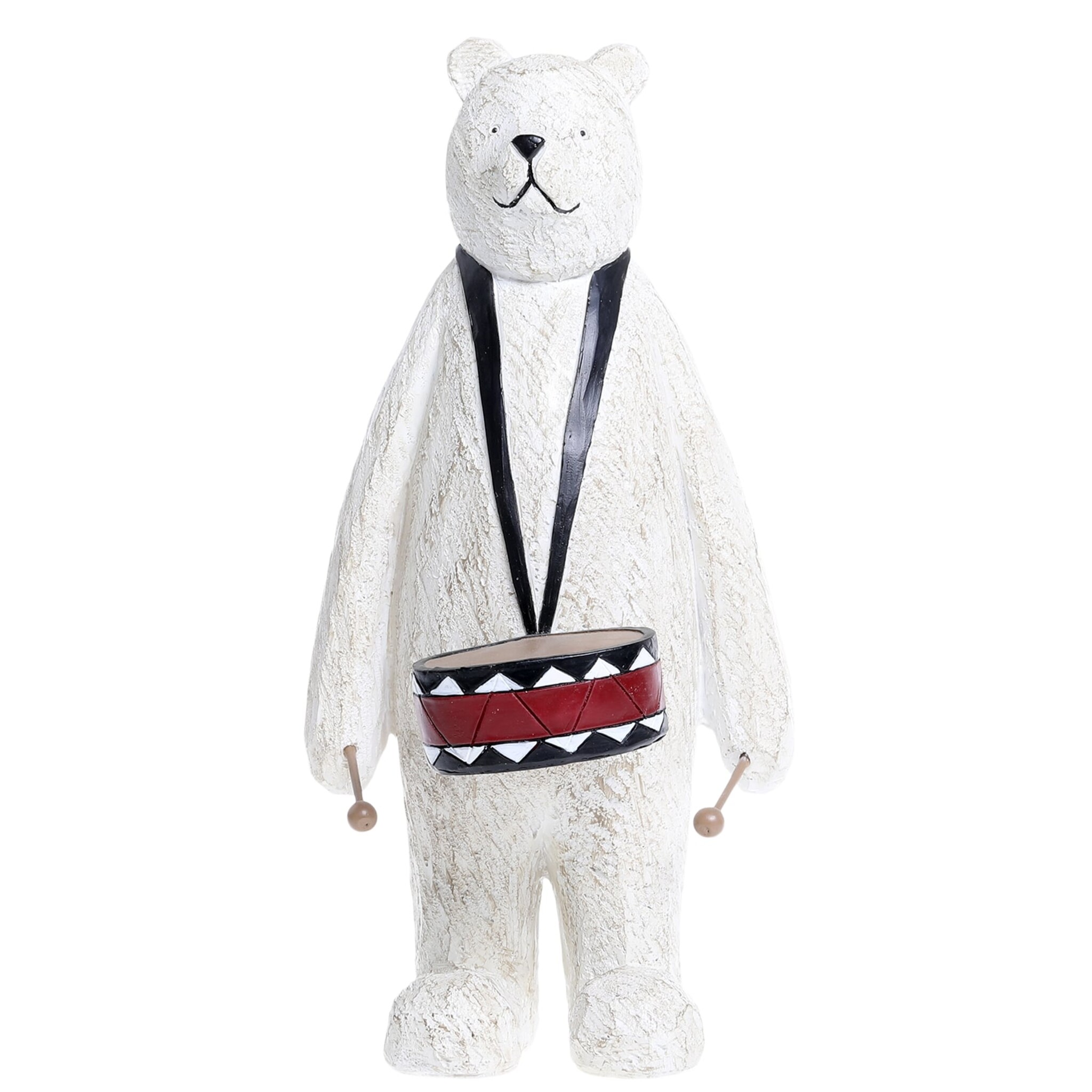 Winterliche Bären Figur mit Trommel, weiß 