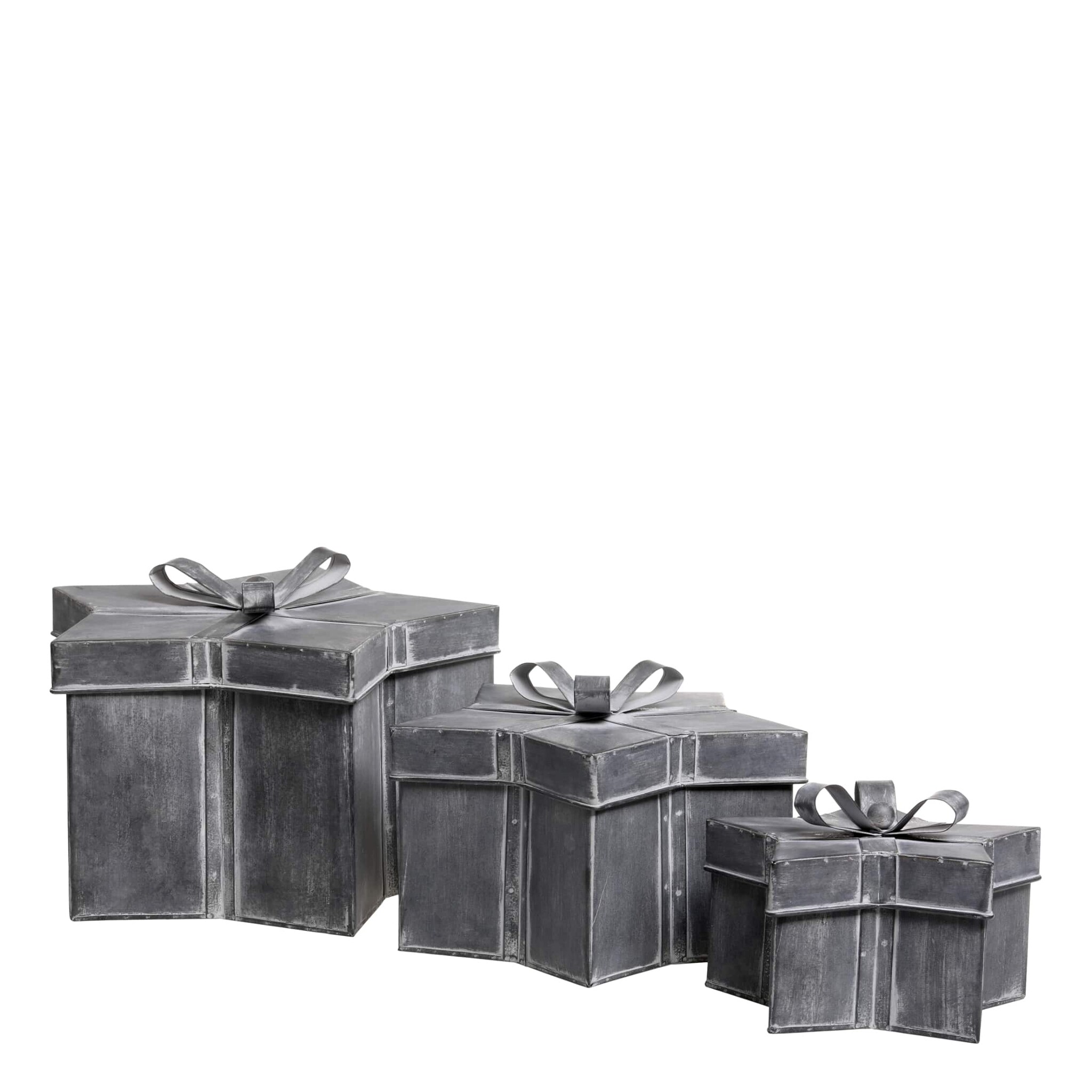 Winterliches Geschenkbox 3er-Set mit Schleife, antique zink 