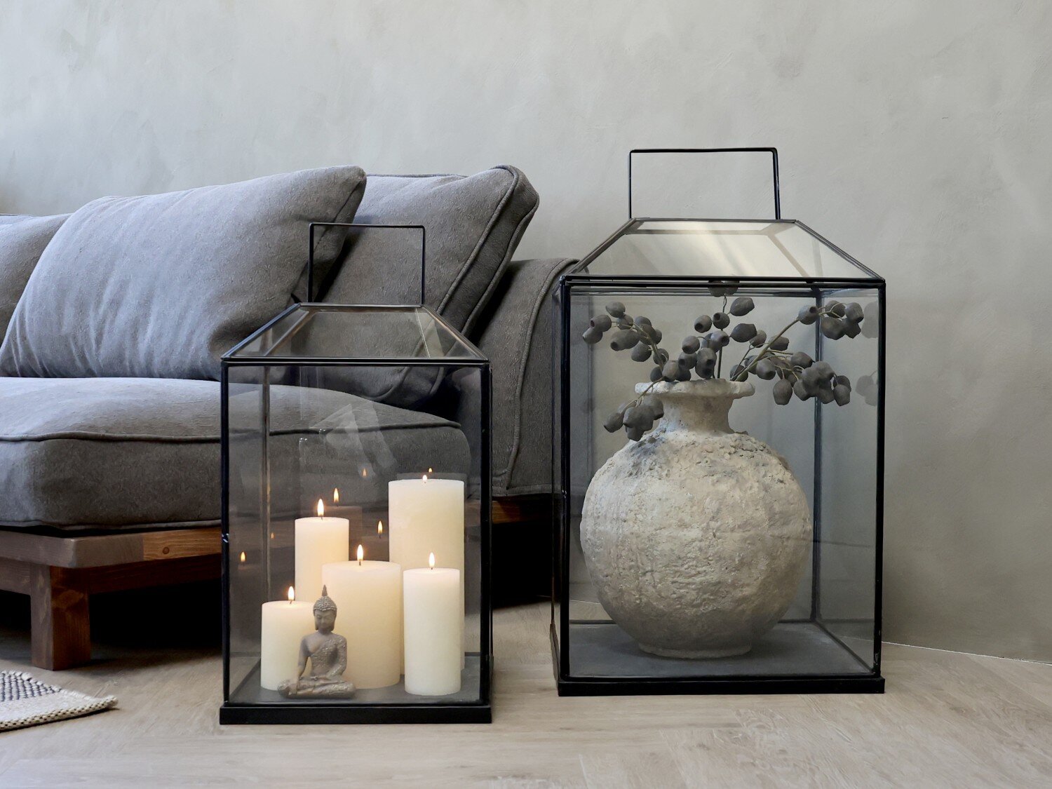 XL Laterne aus Glas und Eisen, schwarz 