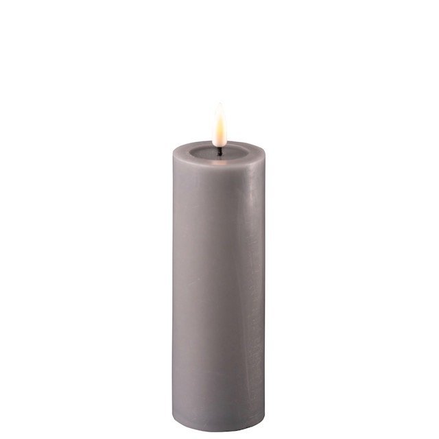 LED Stumpenkerze Real Flame grau, grau 15 cm, Ø 5 cm