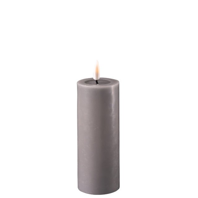 LED Stumpenkerze Real Flame grau, grau 12,5 cm, Ø 5 cm
