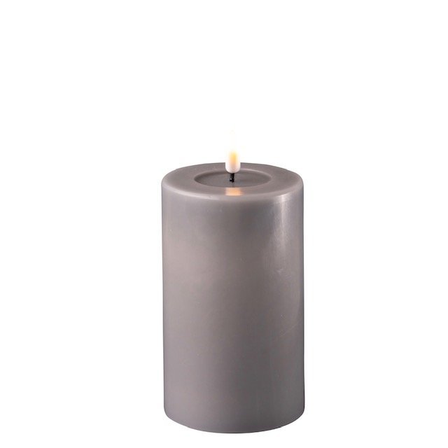 LED Stumpenkerze Real Flame grau, grau 12,5 cm, Ø 7,5 cm
