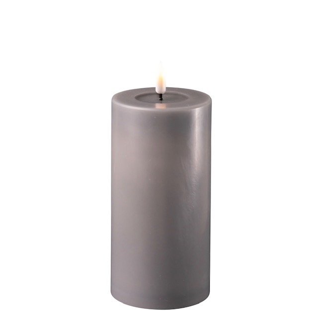 LED Stumpenkerze Real Flame grau, grau 15 cm, Ø 7,5 cm
