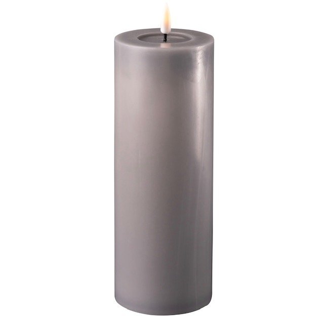 LED Stumpenkerze Real Flame grau, grau 20 cm, Ø 7,5 cm
