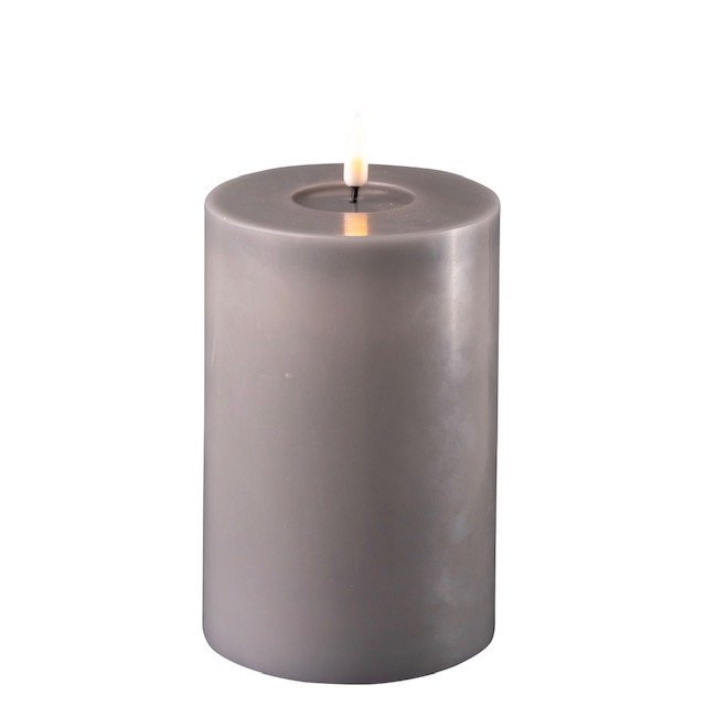 LED Stumpenkerze Real Flame grau, grau 15 cm, Ø 10 cm
