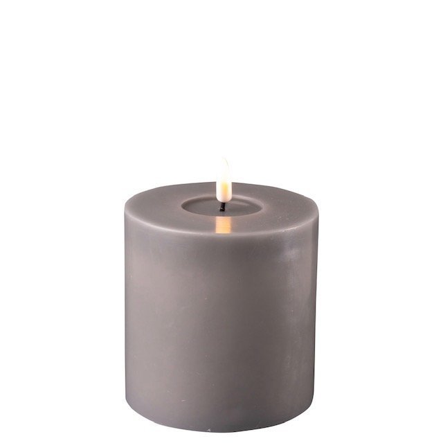 LED Stumpenkerze Real Flame grau, grau 10 cm, Ø 10 cm