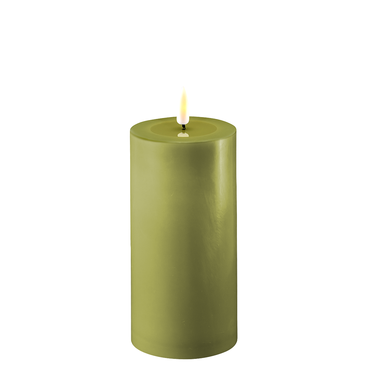 LED Stumpenkerze Real Flame olive, olive Ø7,5 x H15cm