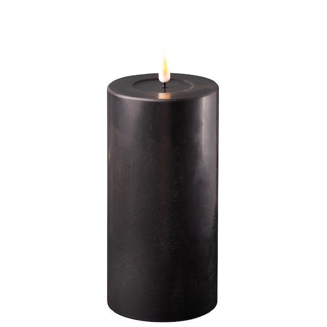 LED Stumpenkerze Real Flame schwarz, schwarz 15 cm, Ø 7,5 cm