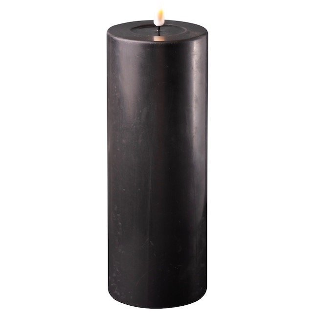 LED Stumpenkerze Real Flame schwarz, schwarz 20 cm, Ø 7,5 cm