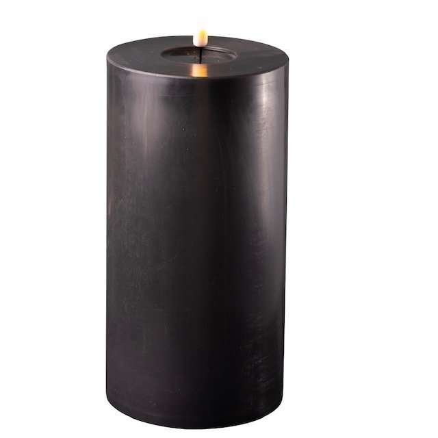 LED Stumpenkerze Real Flame schwarz, schwarz 20 cm, Ø 10 cm