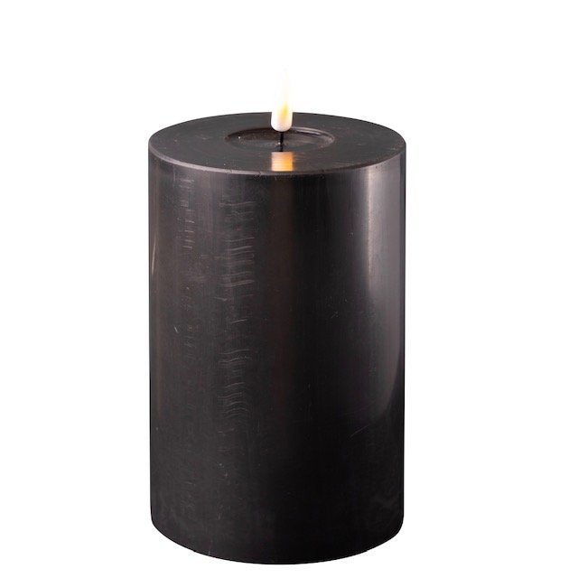 LED Stumpenkerze Real Flame schwarz, schwarz 15 cm, Ø 10 cm