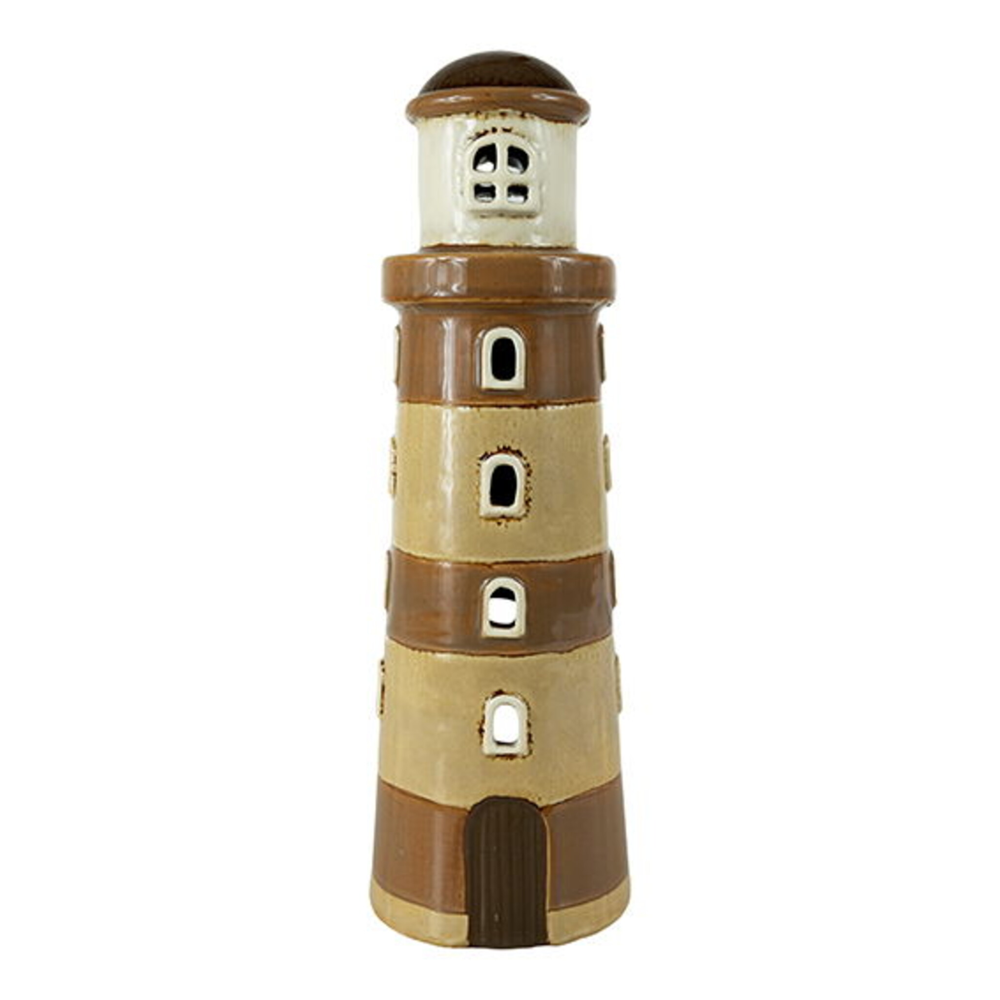 Keramikhaus Teelicht Lichthaus Leuchttum, braun 25 cm, Ø 8 cm