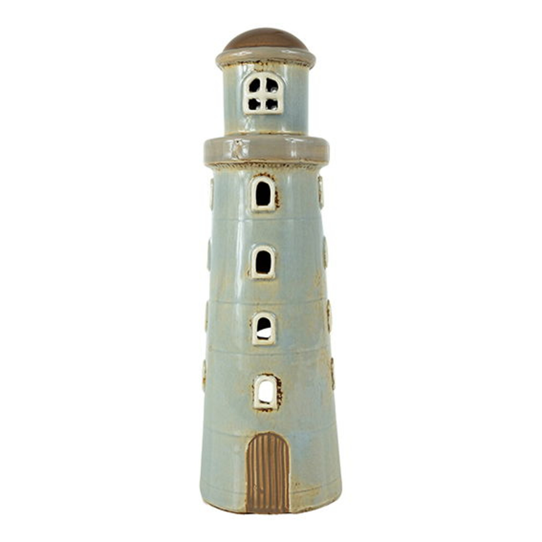 Keramikhaus Teelicht Lichthaus Leuchttum, hellblau 25 cm, Ø 8 cm