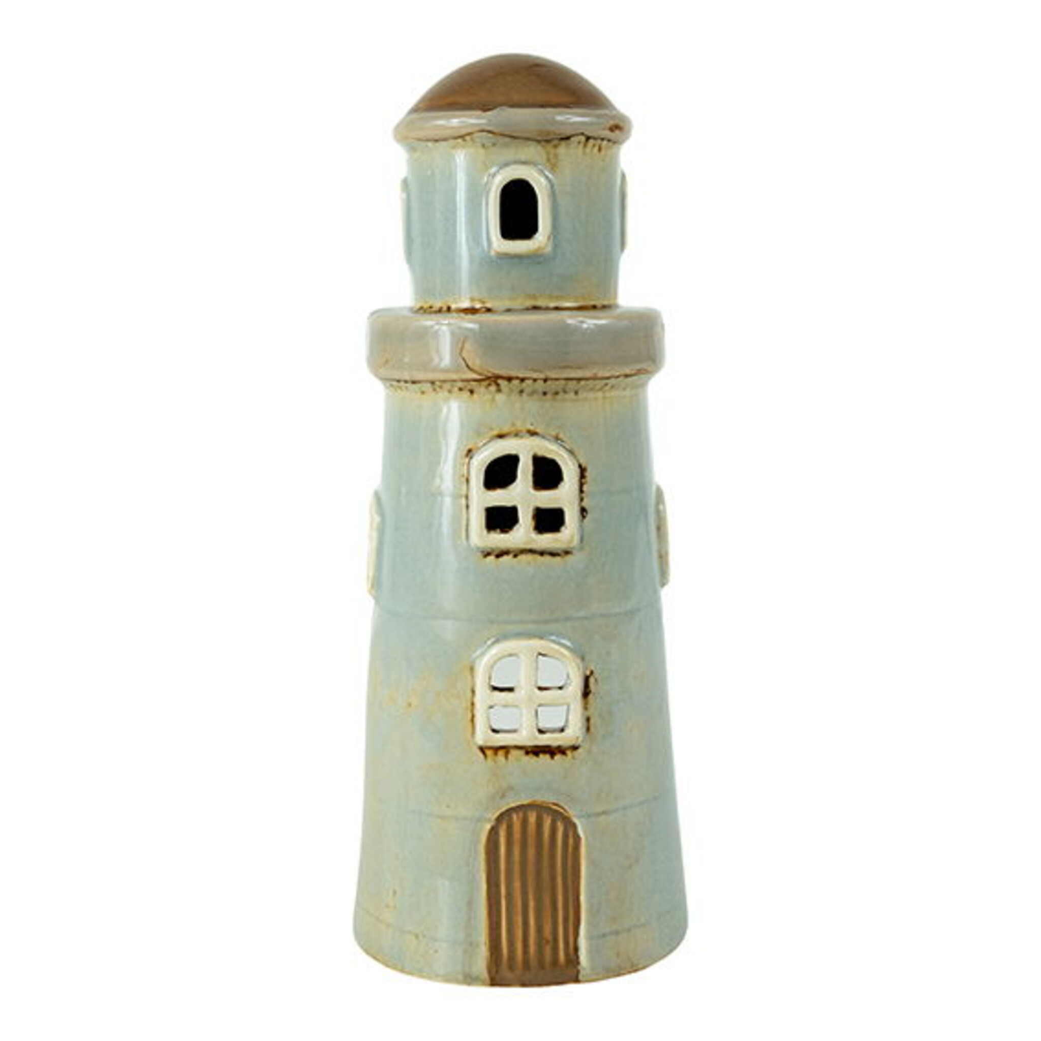 Keramikhaus Teelicht Lichthaus Leuchttum, hellblau 18 cm, Ø 7 cm