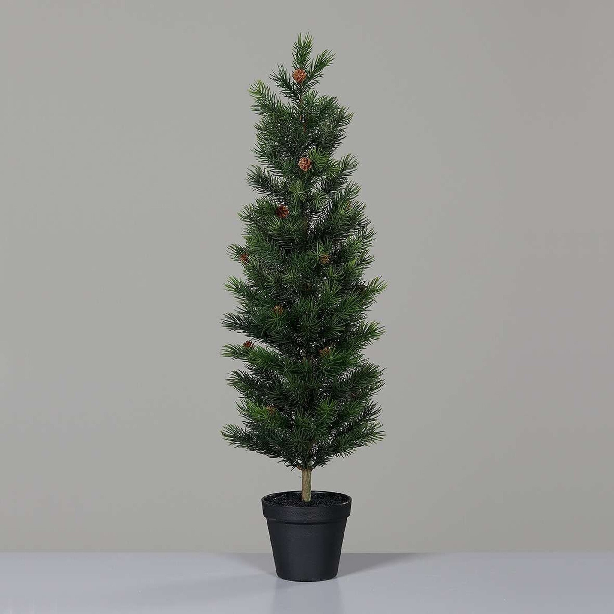 Künstlicher Tannenbaum mit Zapfen im schwarzen Kunststofftopf, grün 73 cm