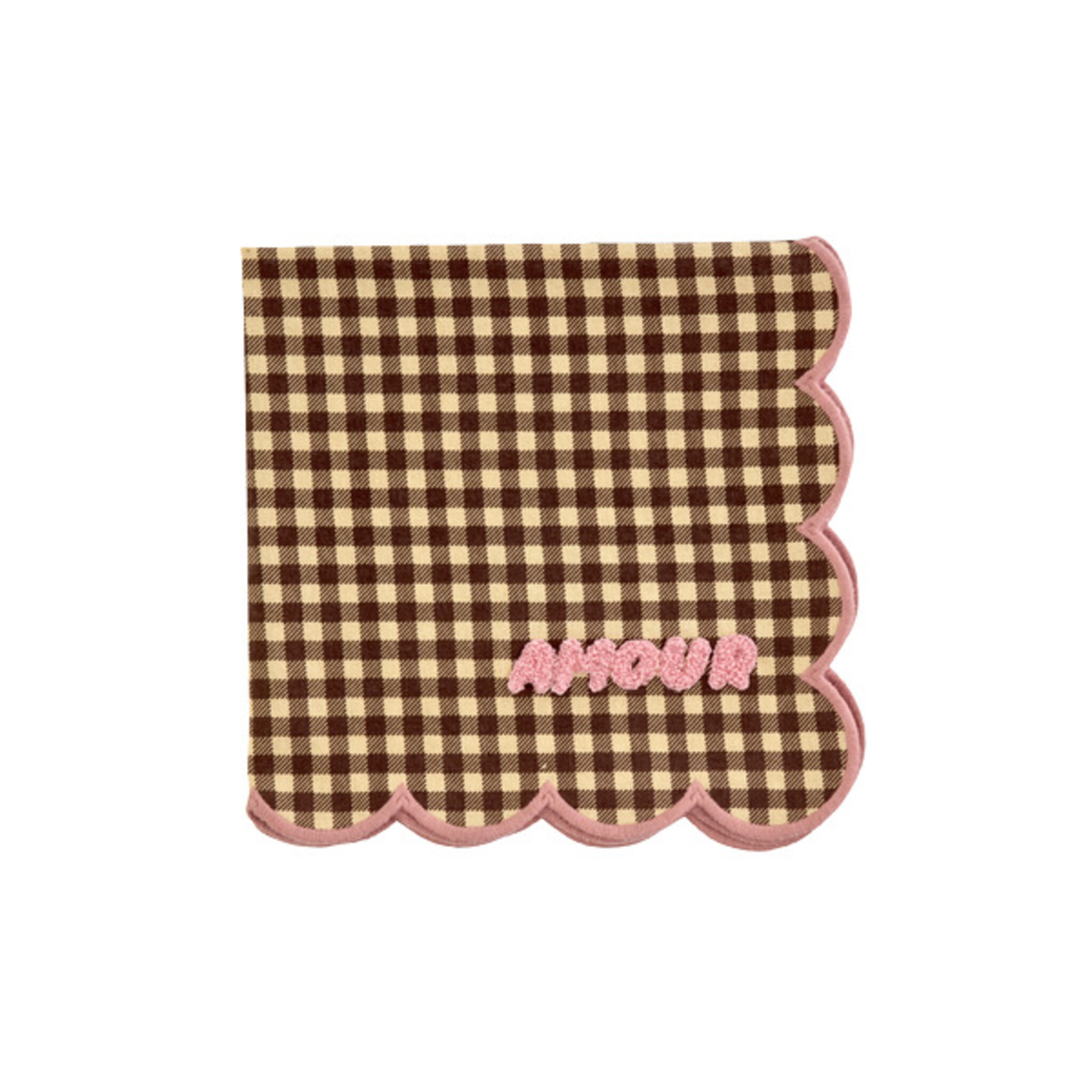 RICE Baumwoll-Serviette Karo Pink mit Wellenrand und Stickerei, pink 