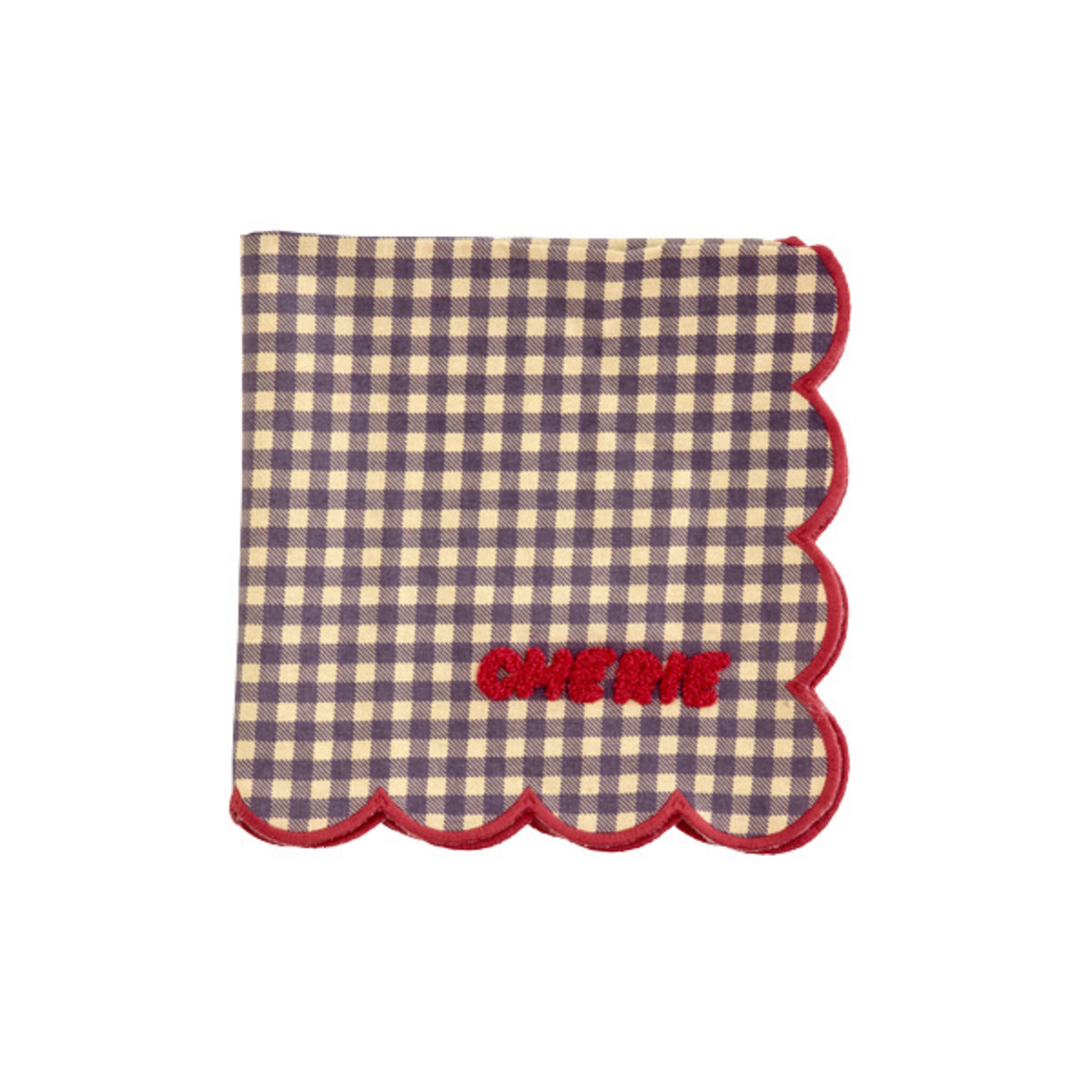 RICE Baumwoll-Serviette Karo in Himbeerrosa mit Wellenrand, himbeer 