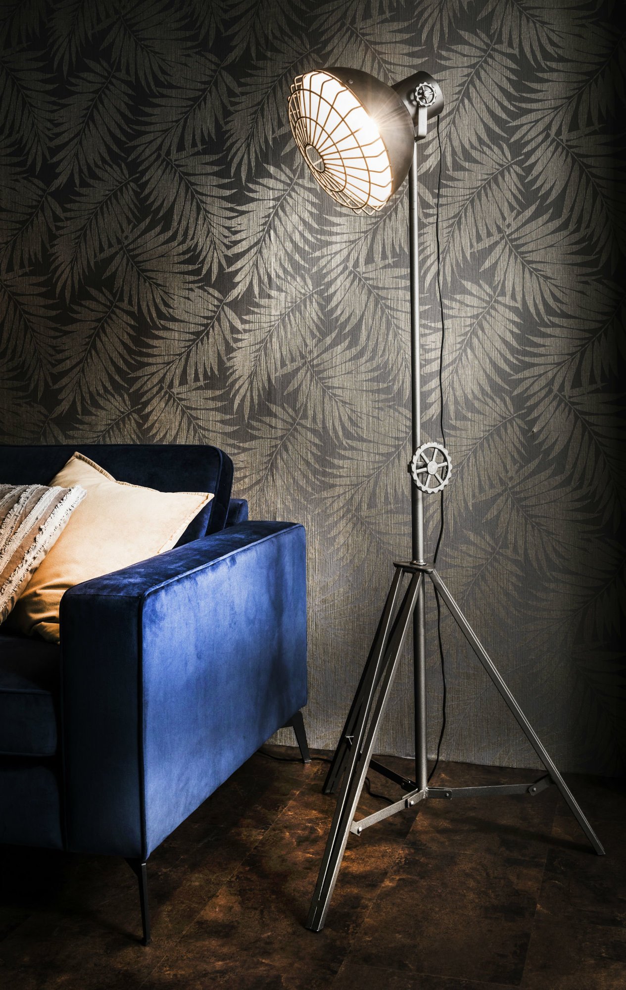 Stehlampe Stativ aus Metall, grau 