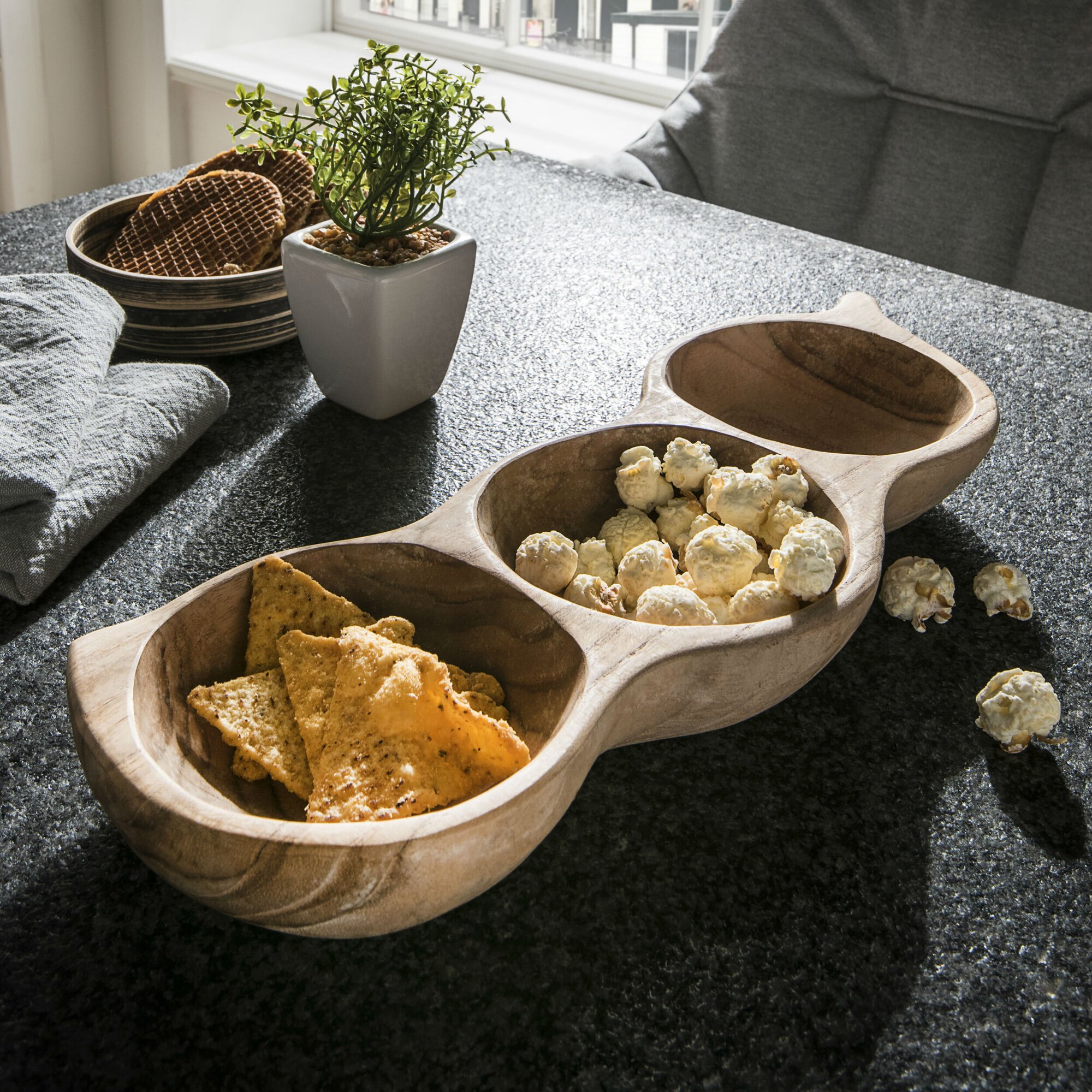 Teakholz Natur Schale dreigeteilt, natur 