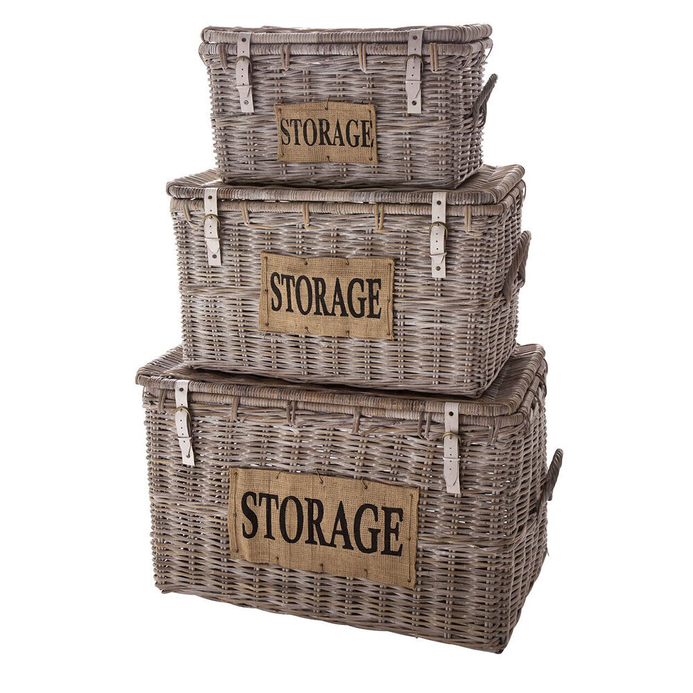 Truhen-Korbset 3-teilig Storage, white wash, natur 