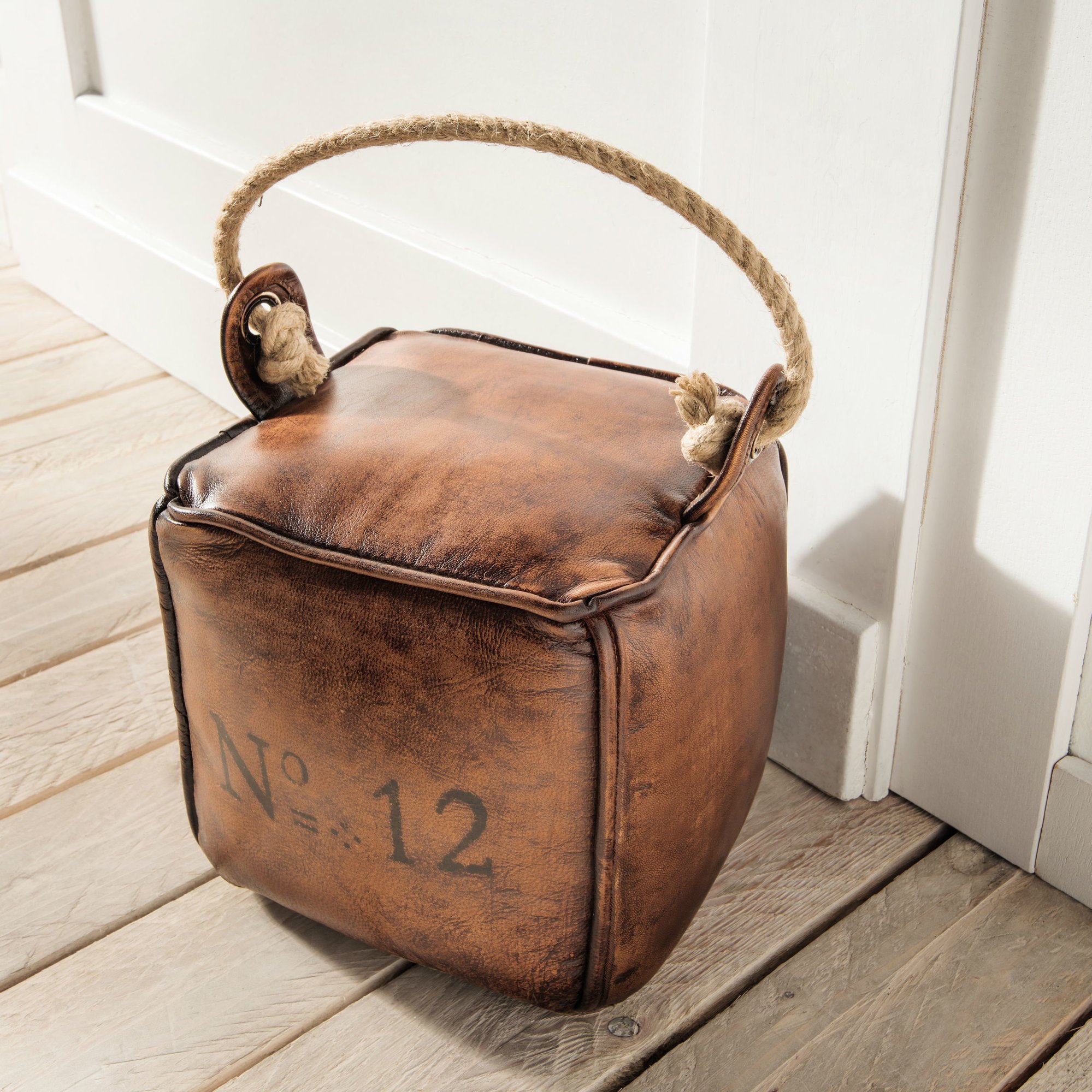 Türstopper eckig Vintage Leder, braun 