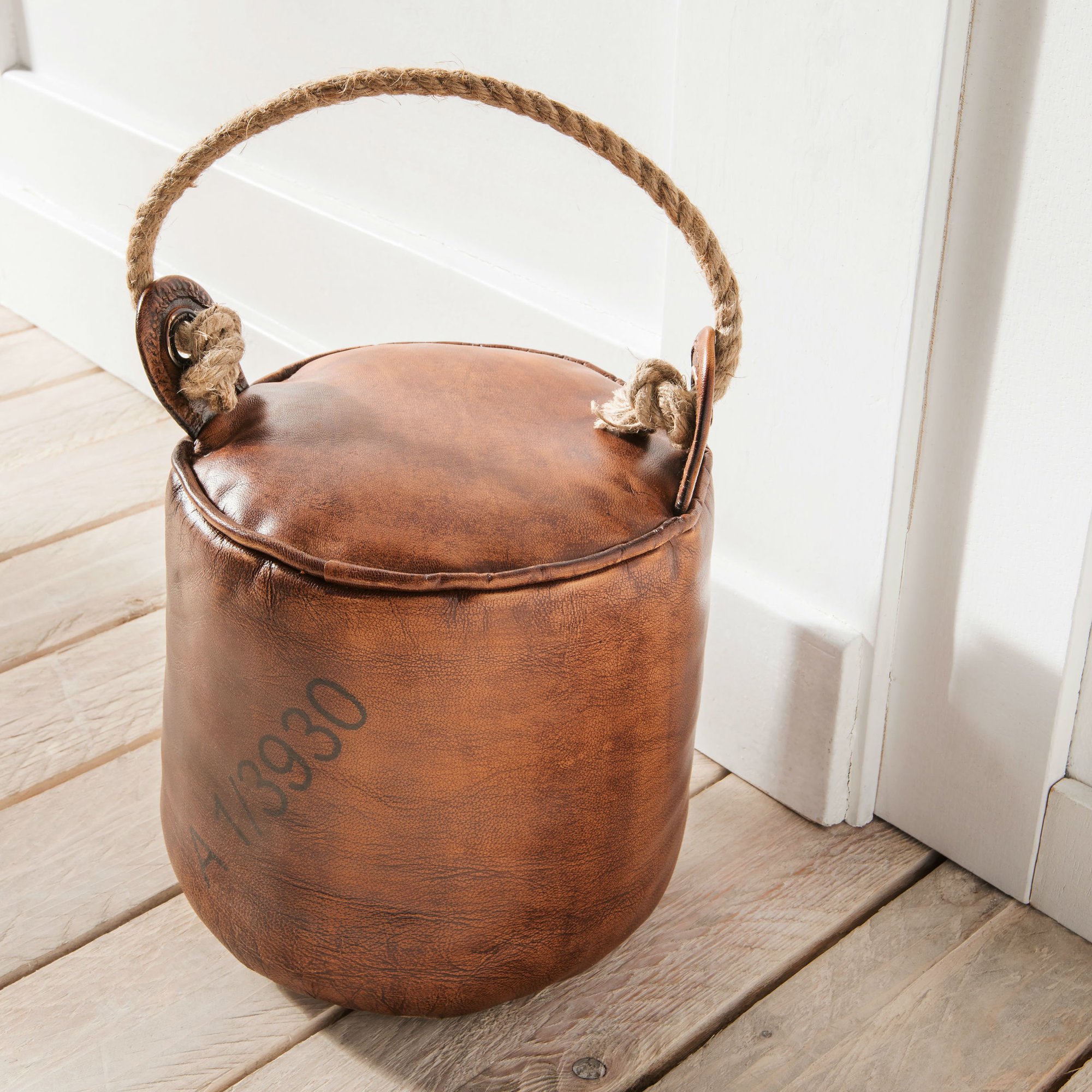 Türstopper rund Vintage Leder, braun 