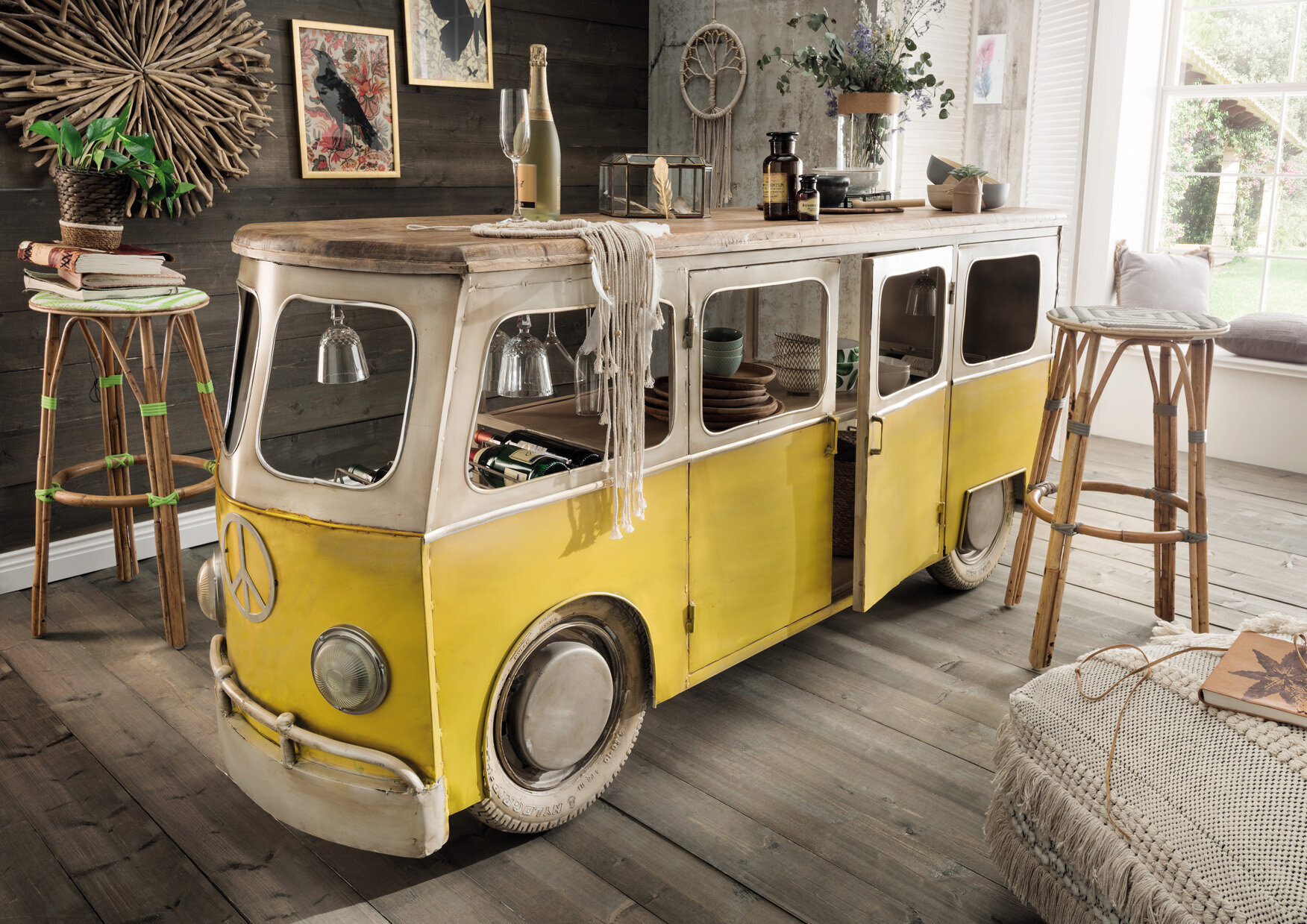 Unikat-Fahrzeug-Bar Ladentheke BUS, gelb 