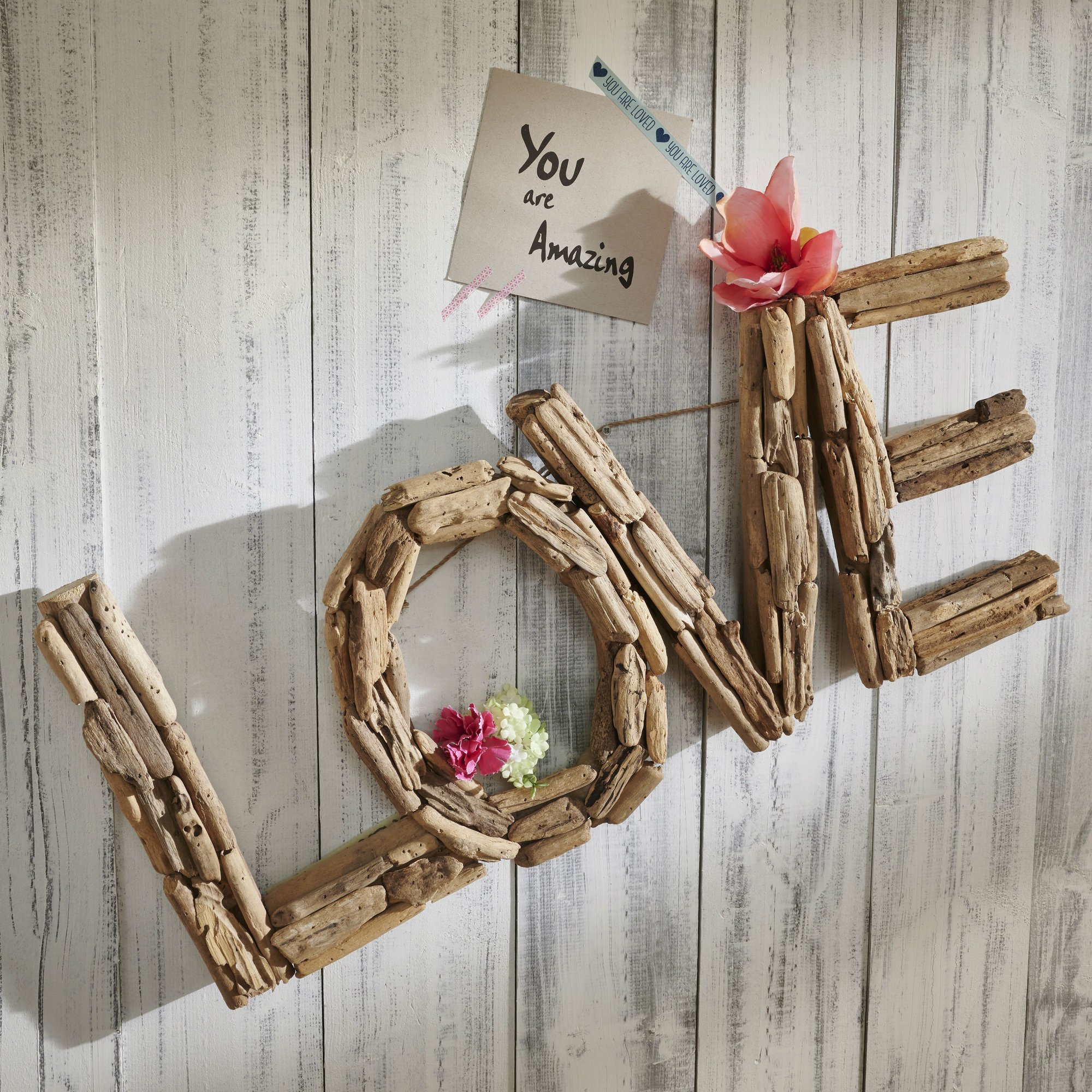 Unikat Wand-Dekoration Love Teakholz, natur 