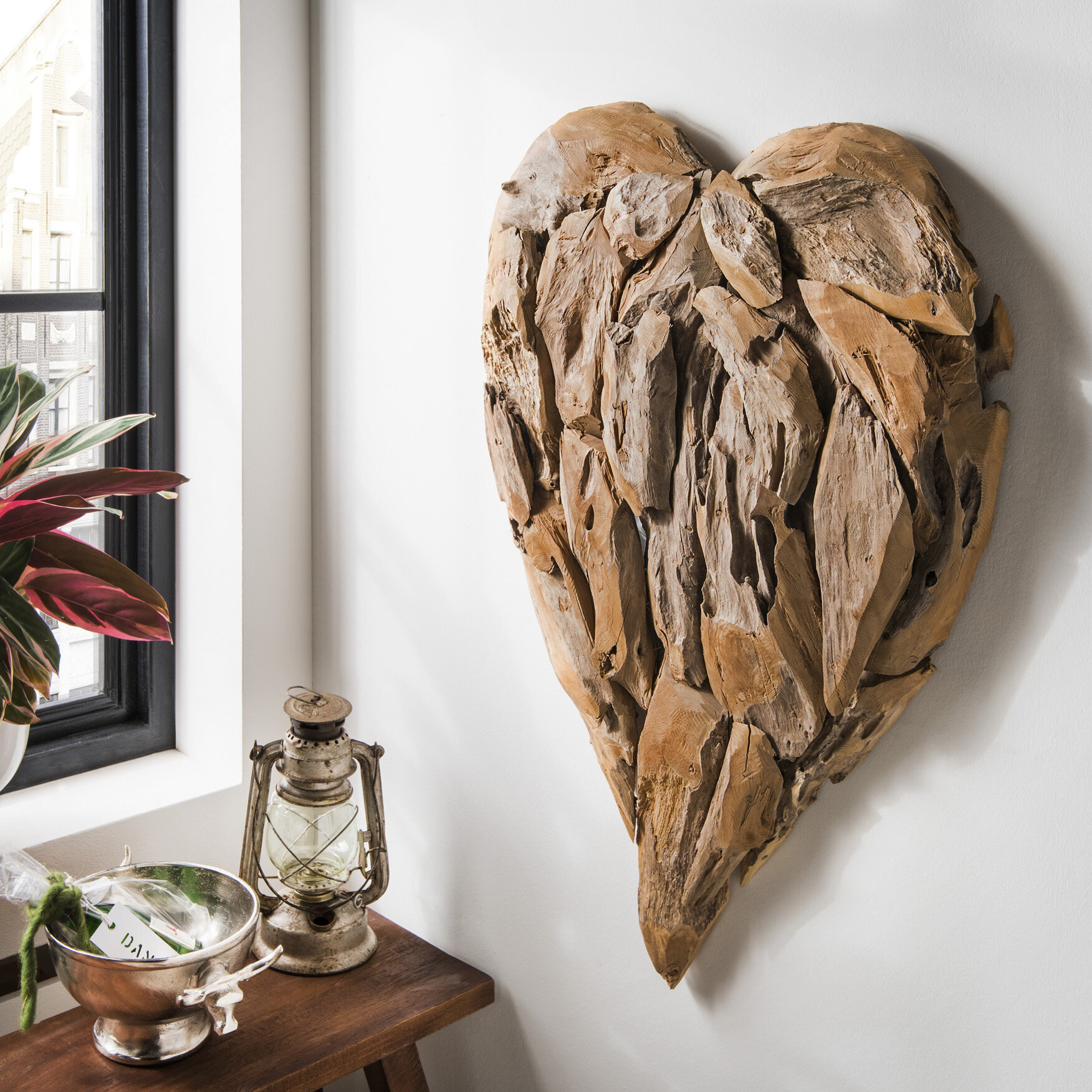 Wand-Dekoration Herz Teakholz, natur 