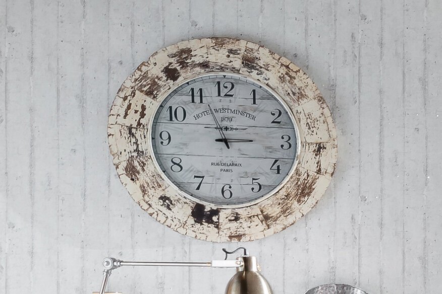 Wanduhr Shabby, recyceltes Holz, weiß, weiss 