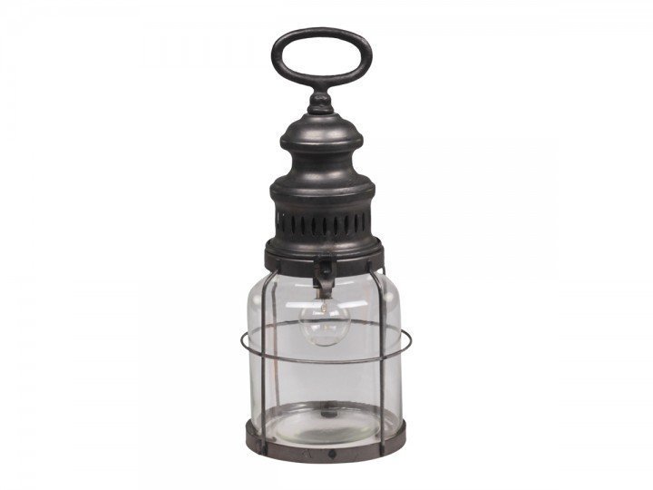 Chic Antique Französische Stalllaterne mit Timer inklusive Glühbirne, antik kohle H32, Ø 12cm