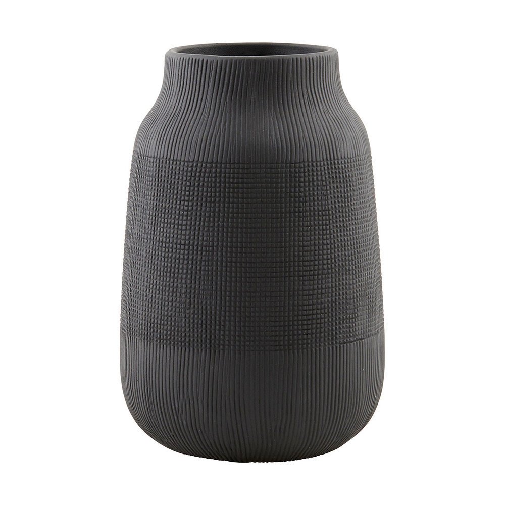 House Doctor Vase Groove, schwarz ∅ 15 cm, Höhe 22 cm