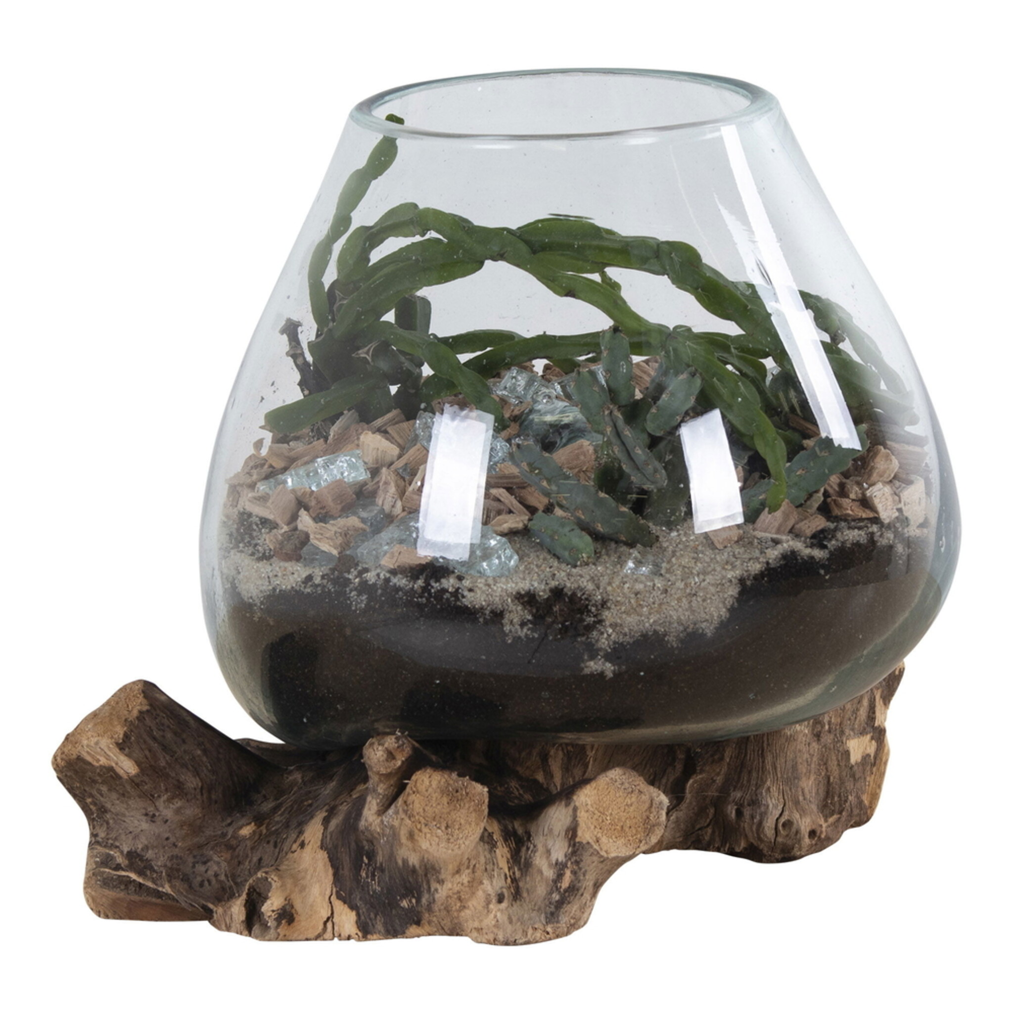 San Marino Waterdrop Glas Schale auf kleinem Teakholz Ständer, natur 