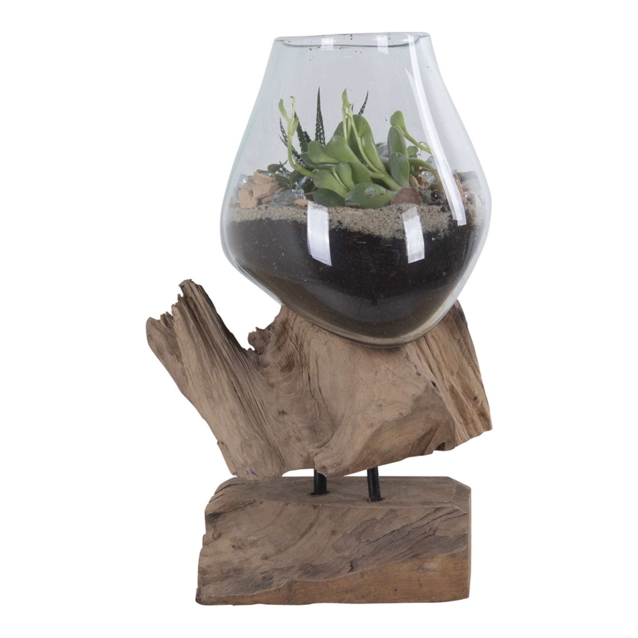 San Marino Waterdrop Glasschale auf Teakholz Ständer, natur 