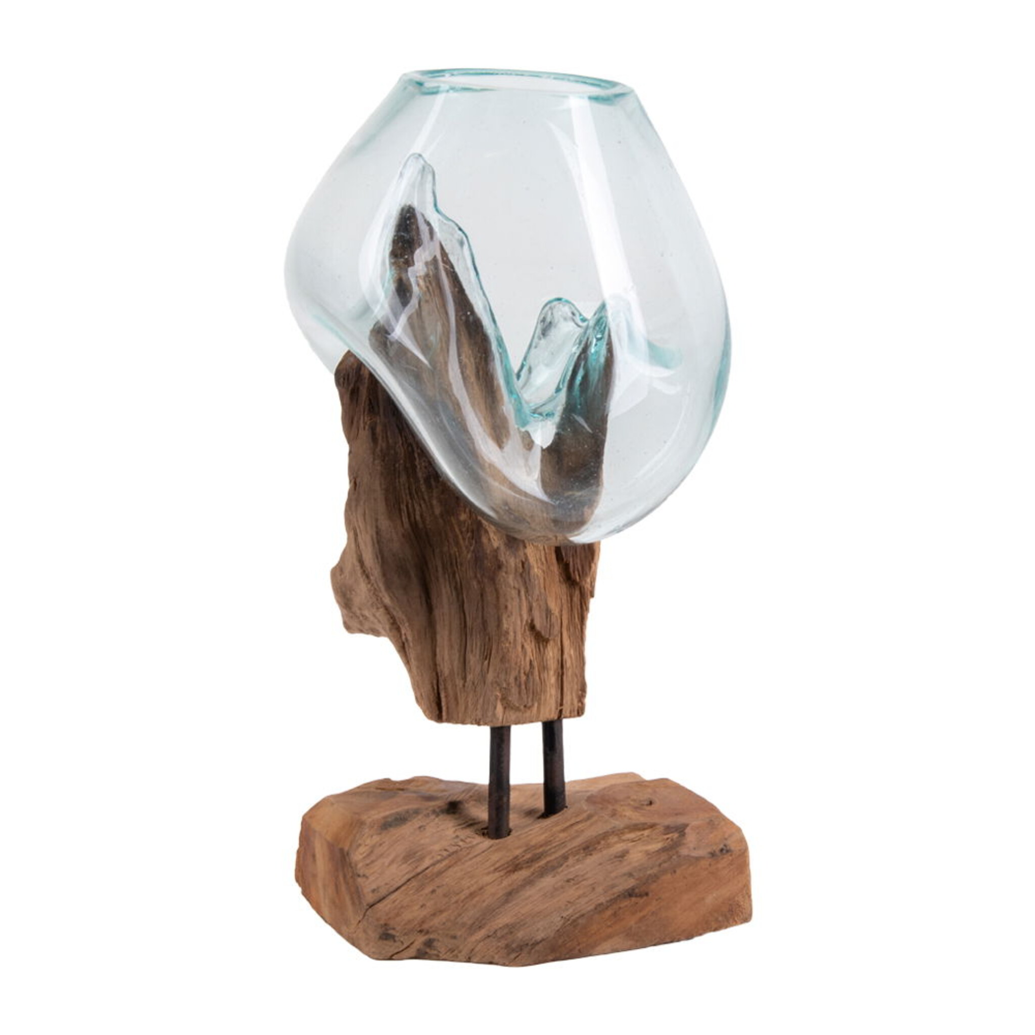 San Marino Waterdrop Glasschale auf Teakholz Ständer, natur 