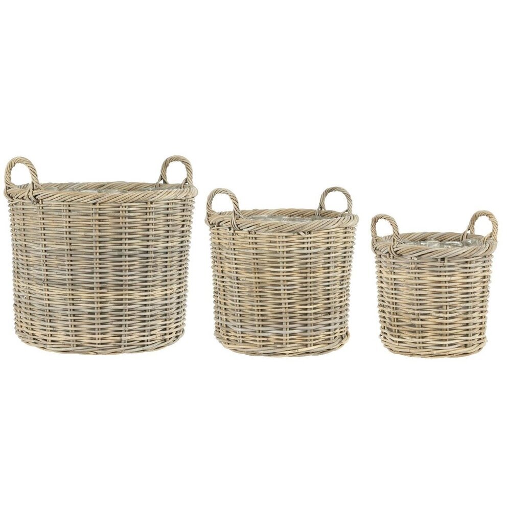 3er Korbsatz Rattan mit 2 Henkeln, natur 