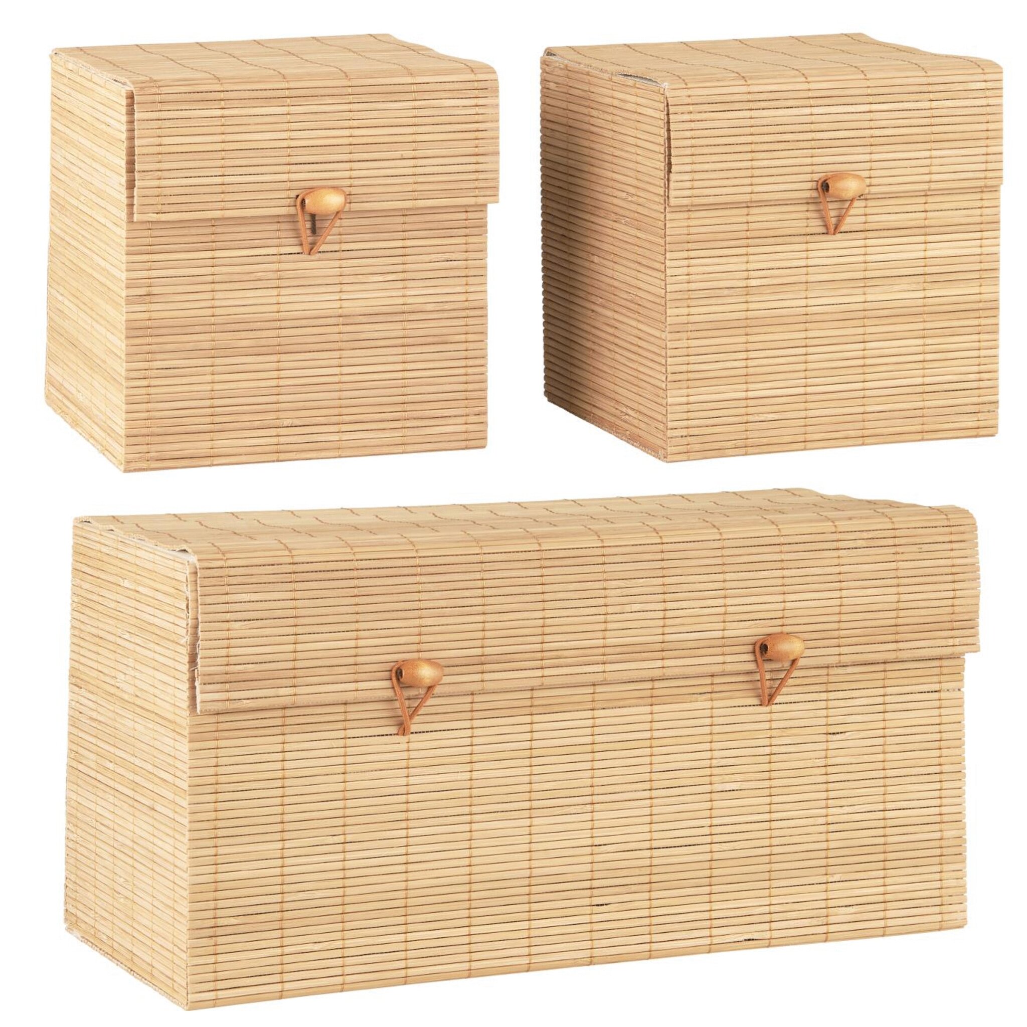 3er Schachtelsatz mit Bambusdeckel, natur 