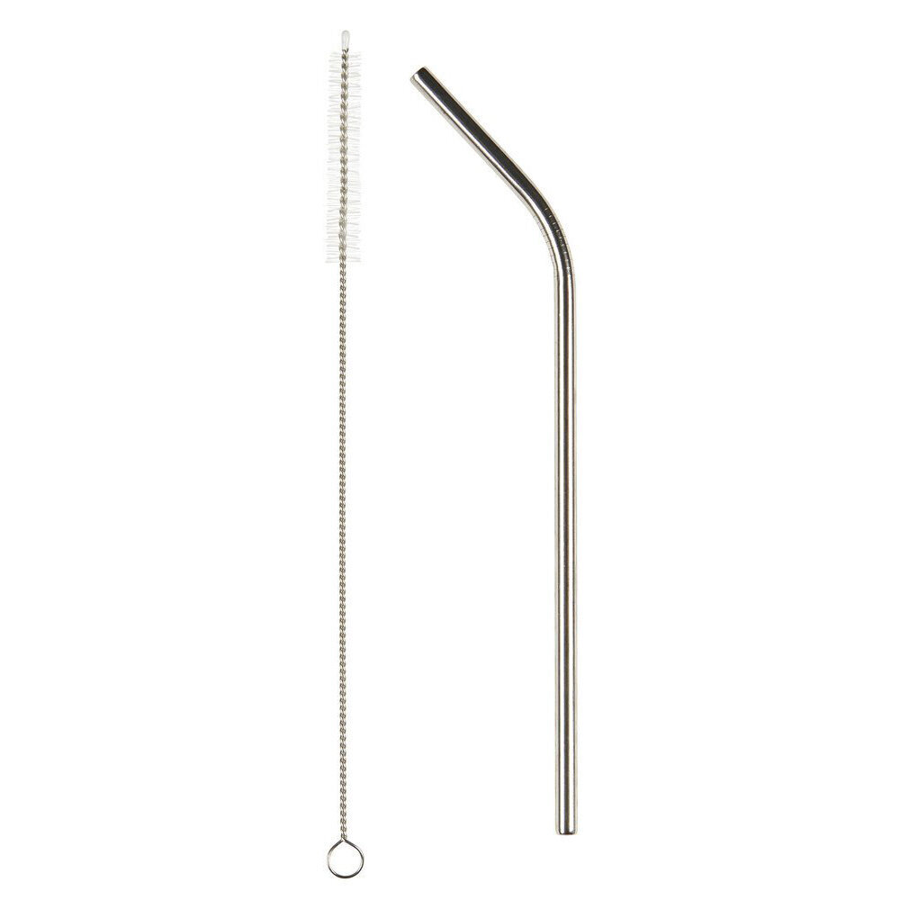 6 Edelstahl Strohhalme mit Knick, silber 